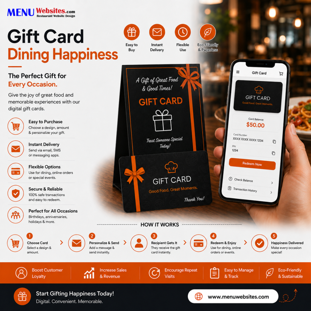 Gift Card System for restaurants by MenuWebsites.com